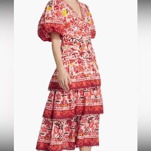 FARM Rio Floral Midi Dress - Red and Pink